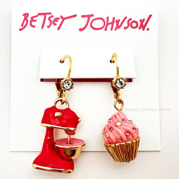 Betsey Johnson Cupcake Mixer Earrings Gold Tone Babycakes Baker Cake Gift NEW - Picture 7 of 7